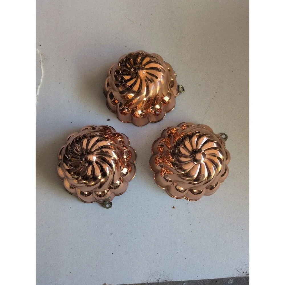 Metalutil Portugal 3 Copper Jello Mold Baking Fluted Scalloped French Country